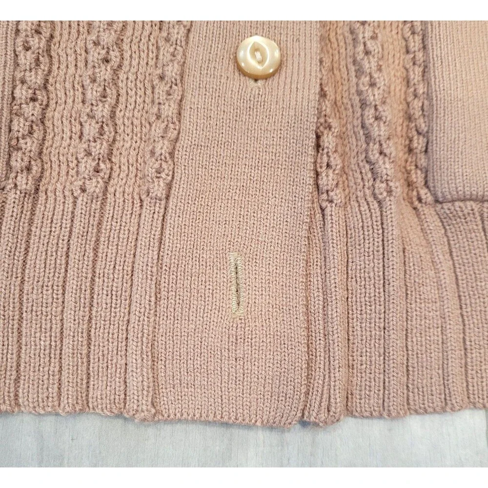 Vintage 90s Cable Knit Cardigan Womens 42 (XL) Brown Patch Pockets Made Romania